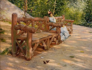  Merritt Painting - Park Bench aka An Idle Hour in the Park Central Park William Merritt Chase